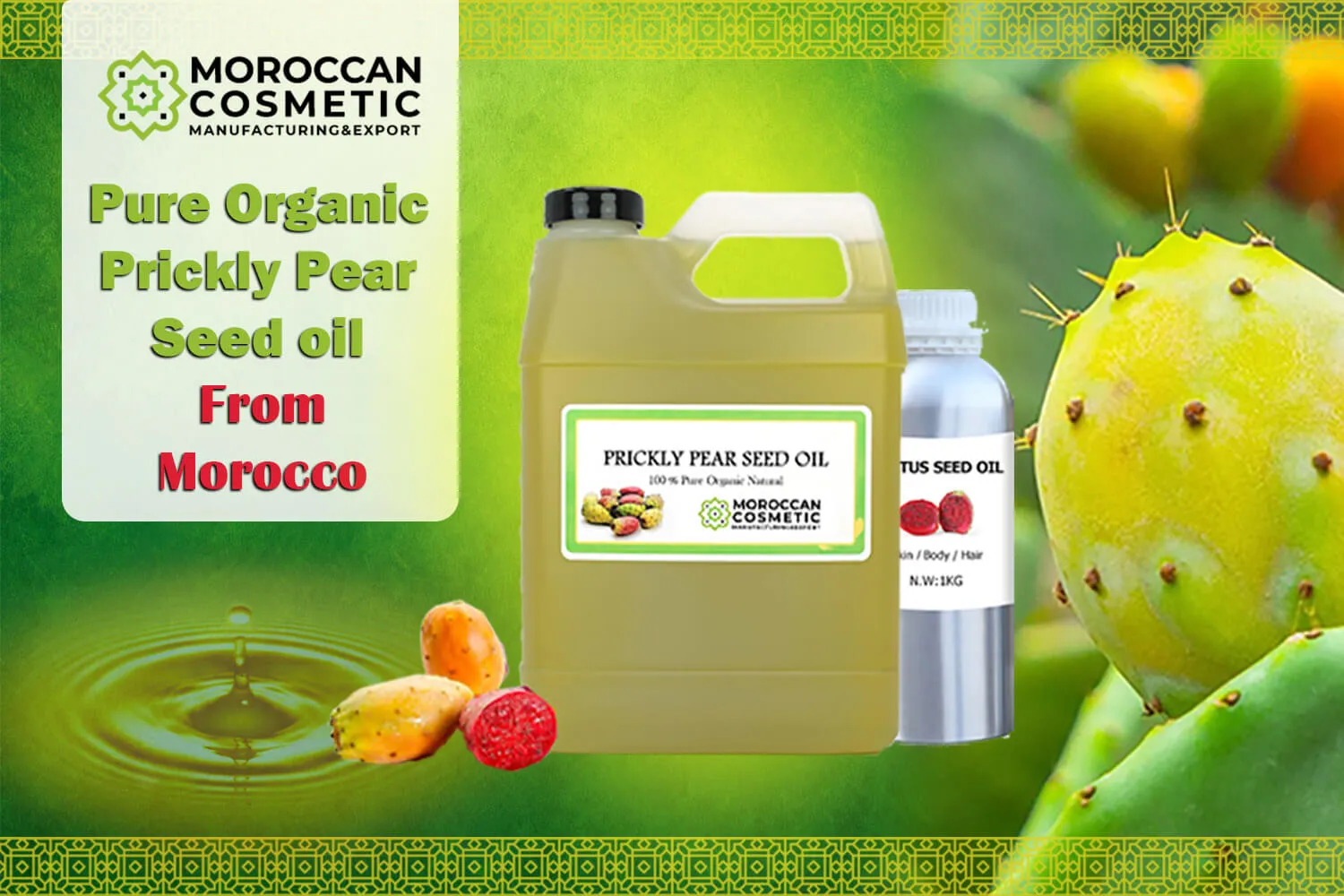Moroccan prickly pear seed oil sample and packaging